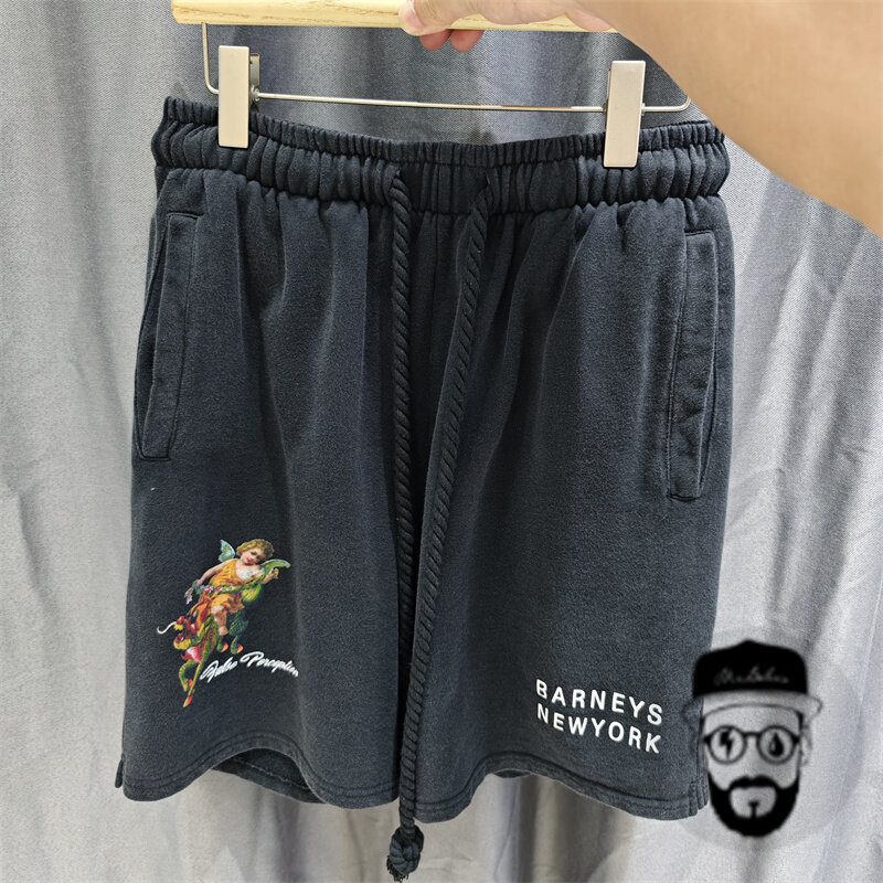 Pantalones cortos de algodón puro para hombre, shorts deportivos con cordón, impresión divertida de anime de dibujos animados, color negro, envío gratis