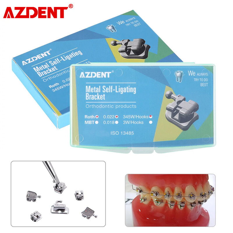 AZDENT-Suporte Dental Aparelhos ortodônticos com tubos bucais, Roth passivo auto-ligante, 0.022 ganchos, 3 4 5