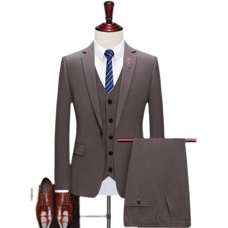 Chaqueta de S-5XL para hombre, chaleco y pantalones de ocio para oficina, traje informal de negocios, vestido de novia, traje de fiesta, negro, marrón, gris