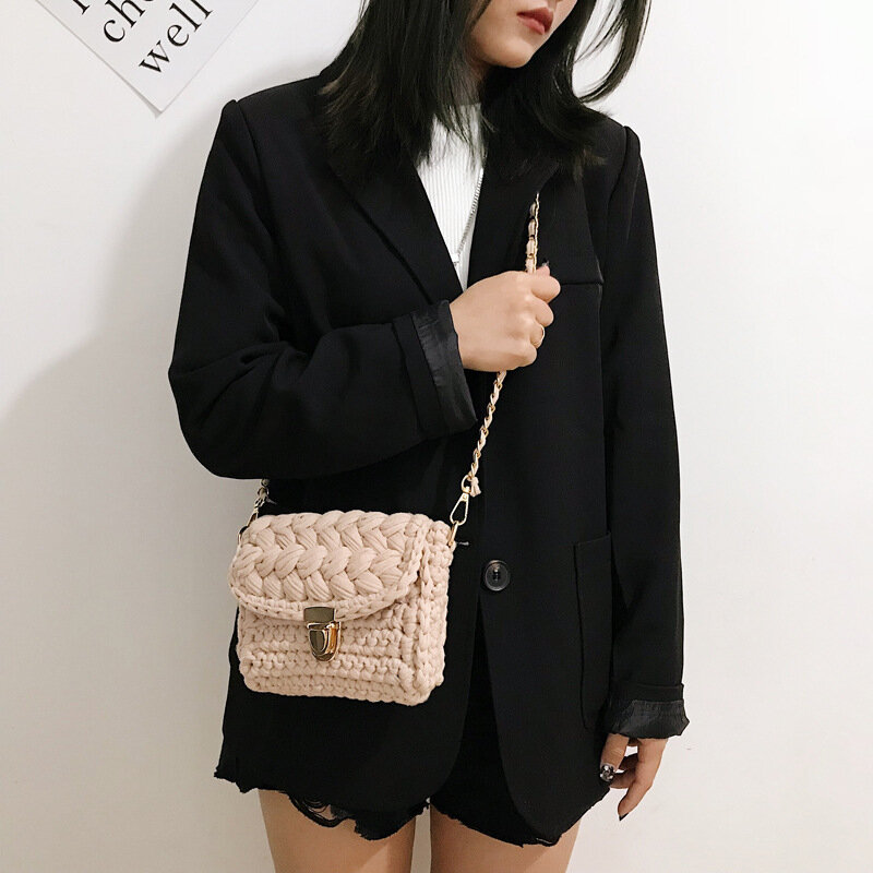 Tas selempang rajut wanita, dompet dan tas jinjing minimalis mewah untuk perempuan