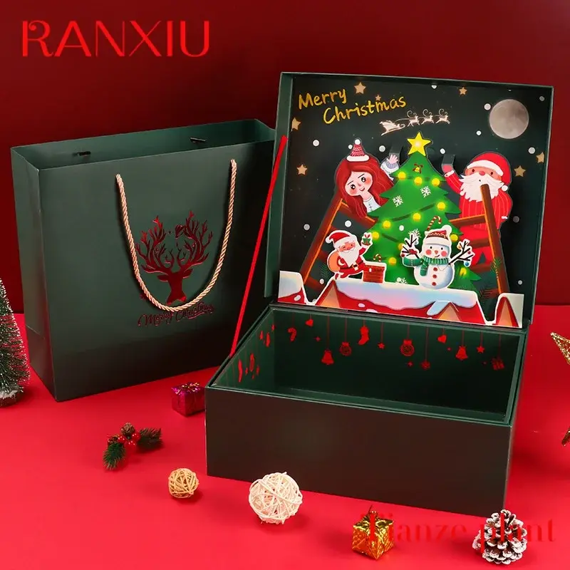 صندوق تعبئة هدايا الكريسماس للزينة ، قلّاب ، مفتوح ، ثلاثي الأبعاد ، مخصص ، شجرة