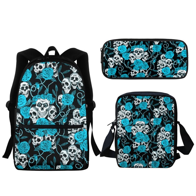 Horror Skull Rose Brand Design Student School Bag Large Capacity Zipper Kindergarten Backpack Girls Boys Bookbag Messenger Bag