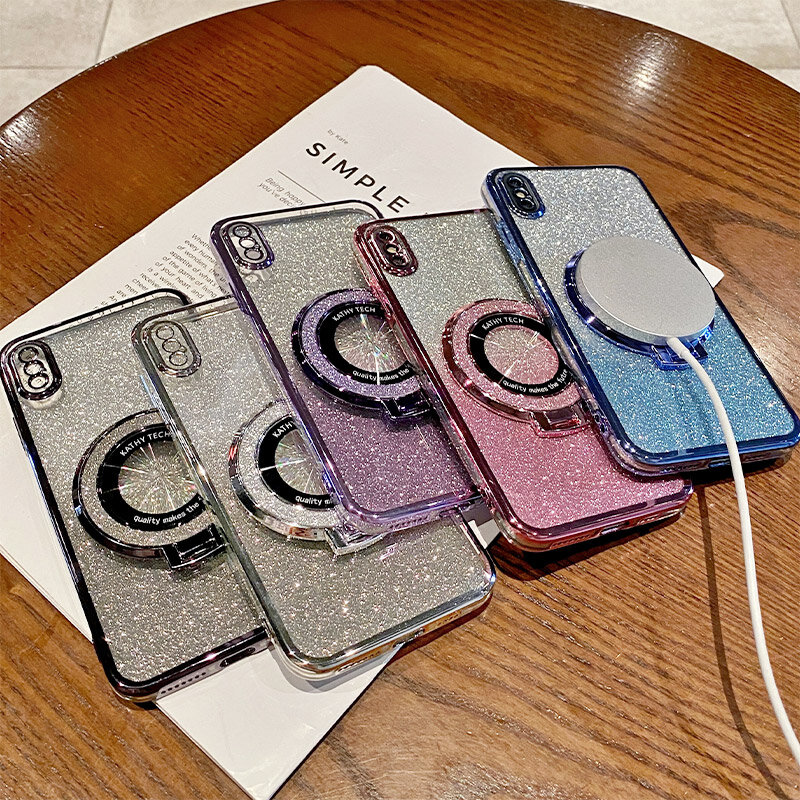 Gradient Glitter Ring Stand Phone Case For Infinix Note 30 Vip 12 Pro Hot 40 8 9 10 11 12 20 Play 30i Smart 5 6 7 SPARK GO Cover