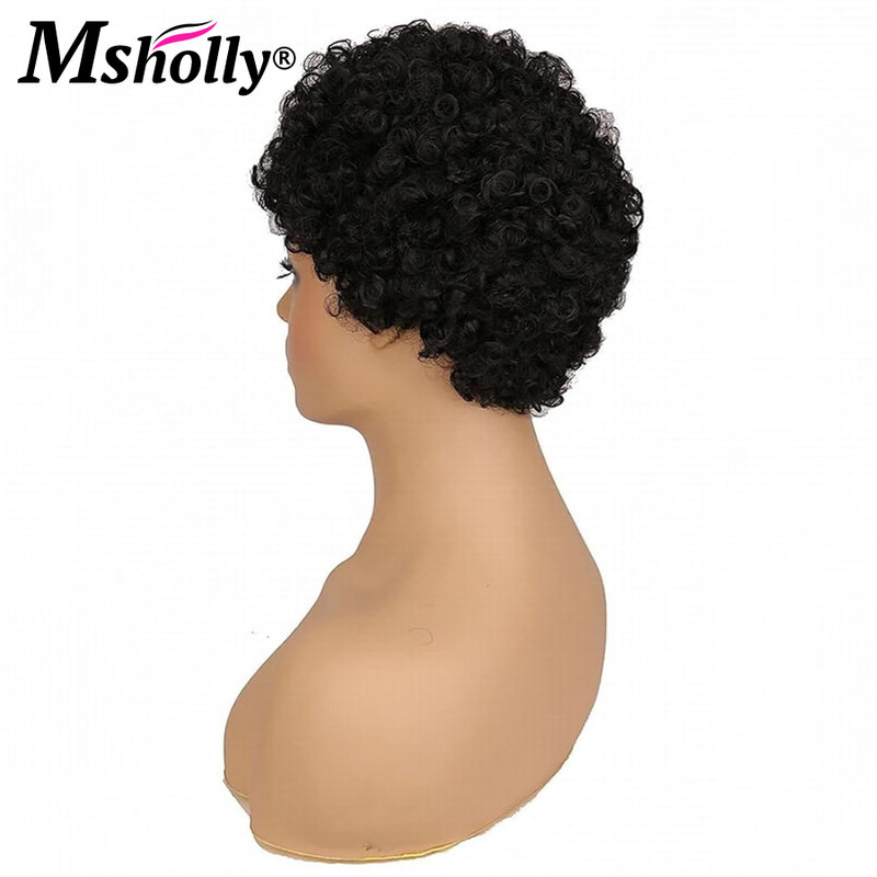 黒人女性のための短い自然な巻き毛のかつら,接着剤なしのブラジルのレミーの髪,フルマシン,100%
