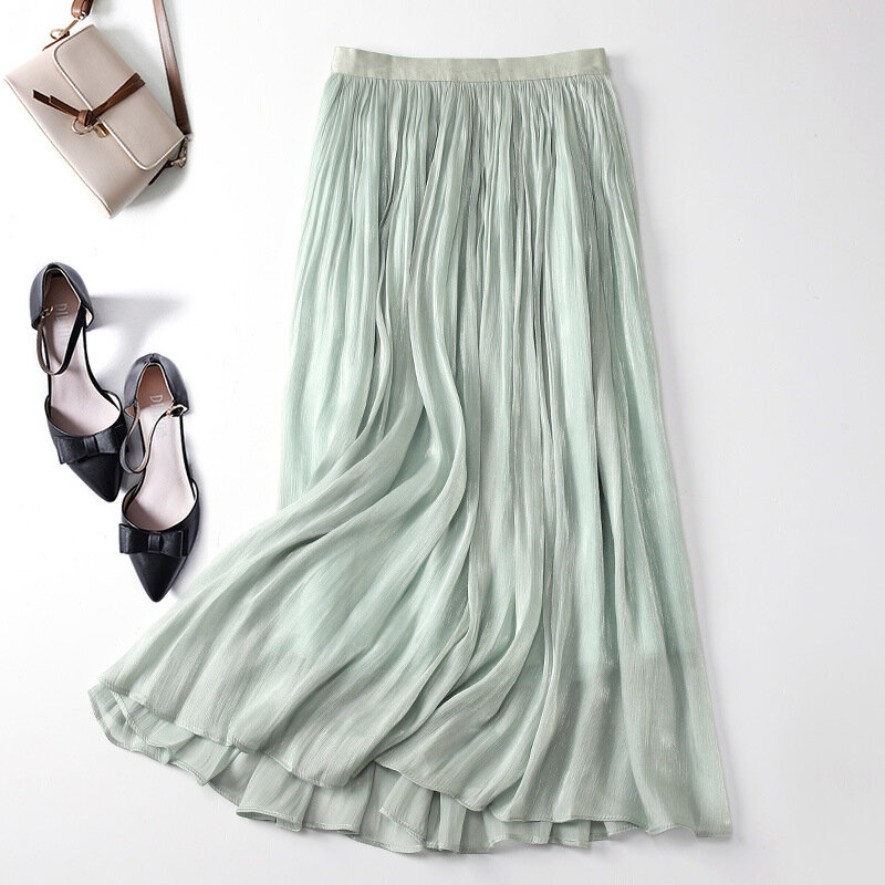 Falda plisada de Color sólido para mujer, falda larga de cintura alta elástica, línea A, moda de verano