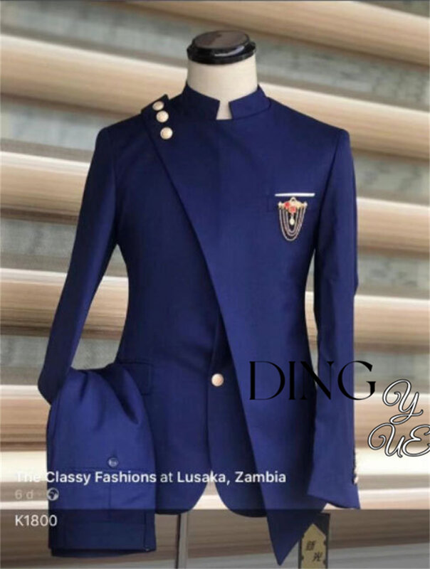 Conjunto de terno de casamento azul marinho masculino, blazers, jaquetas formais de 2 peças, calças, casacos clássicos