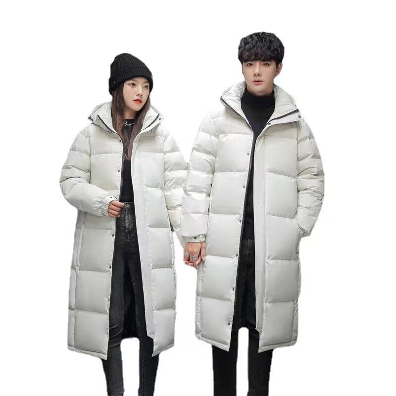 Combinaison de duvet au genou épaissie pour hommes et femmes, duvet de canard blanc, veste matelassurera à capuche, JK-968 d'hiver chaud unisexe