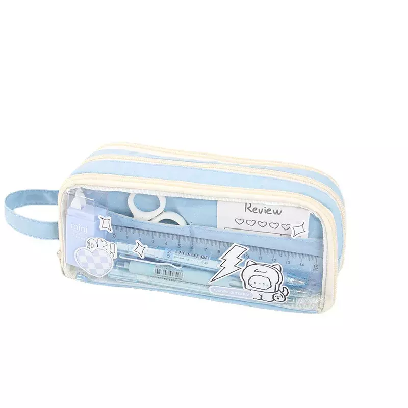 1 Piece Lovely Pencil Case Korean Fashion Solid Color Series Pencil Bag Transparent High Capacity Stationery Storage Bag Student