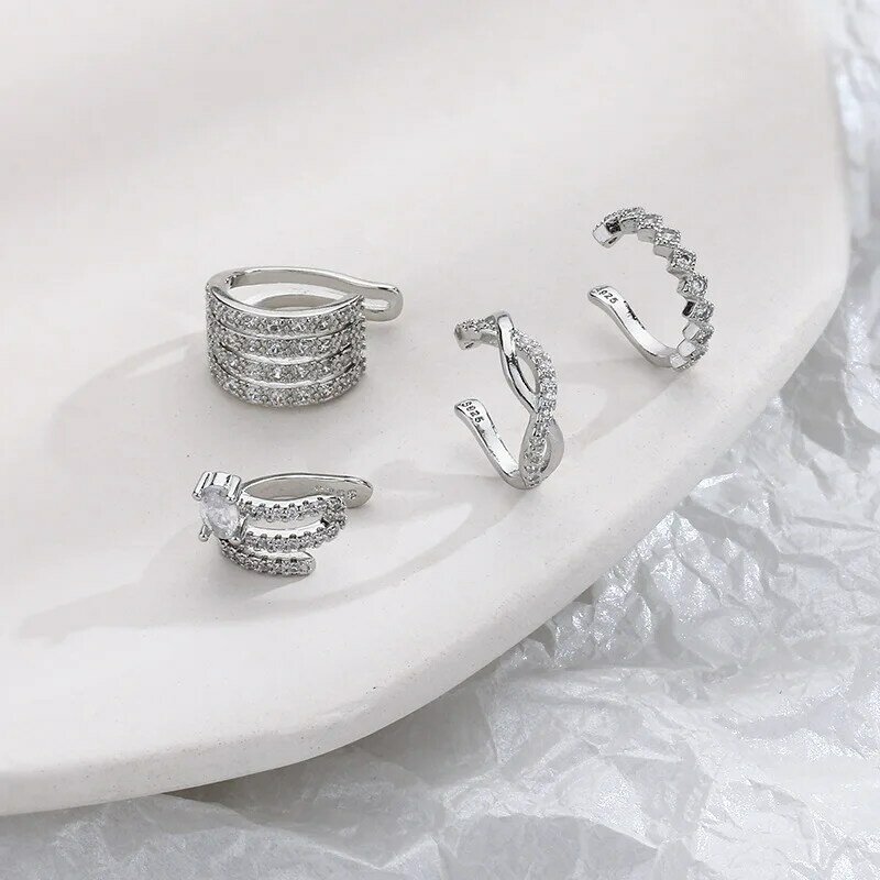 OIMG-zircônia pérola brincos com clip para mulheres, punho de orelha sem perfurante, jóias geométricas para menina, 925 cor prata, 1pc