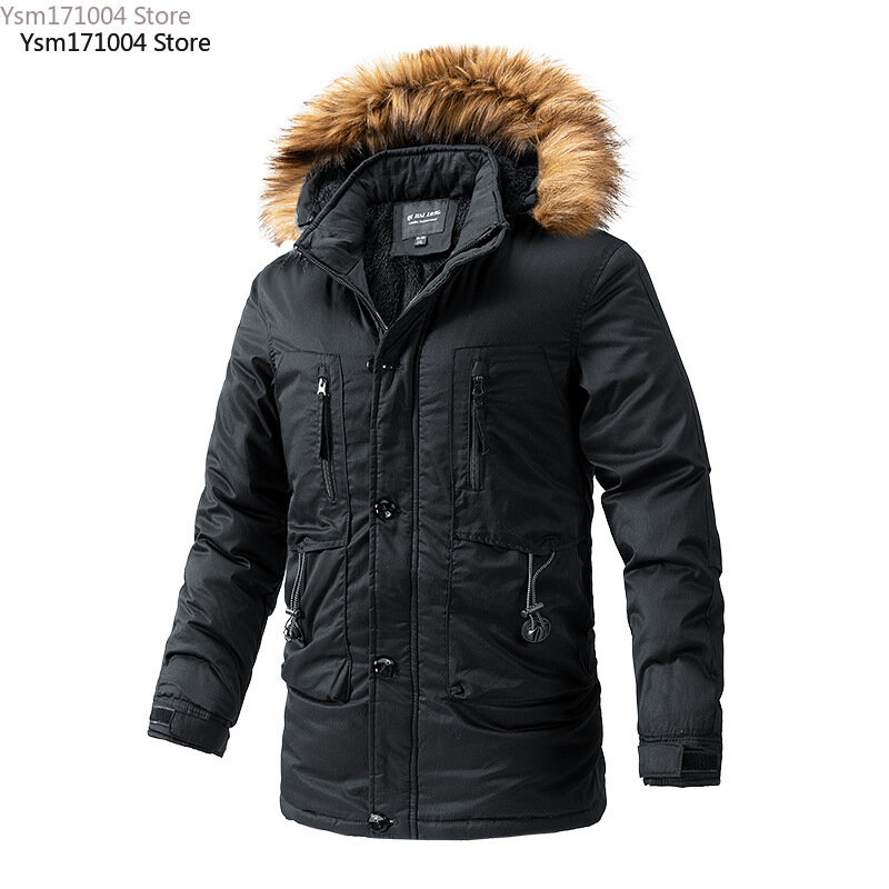 Manteau de parc en coton monochrome pour hommes, veste zippée multi-poches, manteau chaud, haute qualité, décontracté, hiver