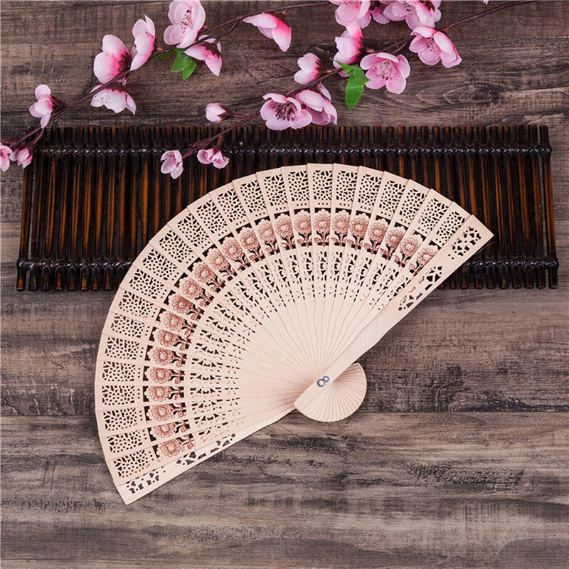 1Pc Fashion Wedding Hand Fragrant Carved Bamboo Folding Fan Chinese Wooden Fan Vintage Hollow Antiquity Folding Fan Home Decor