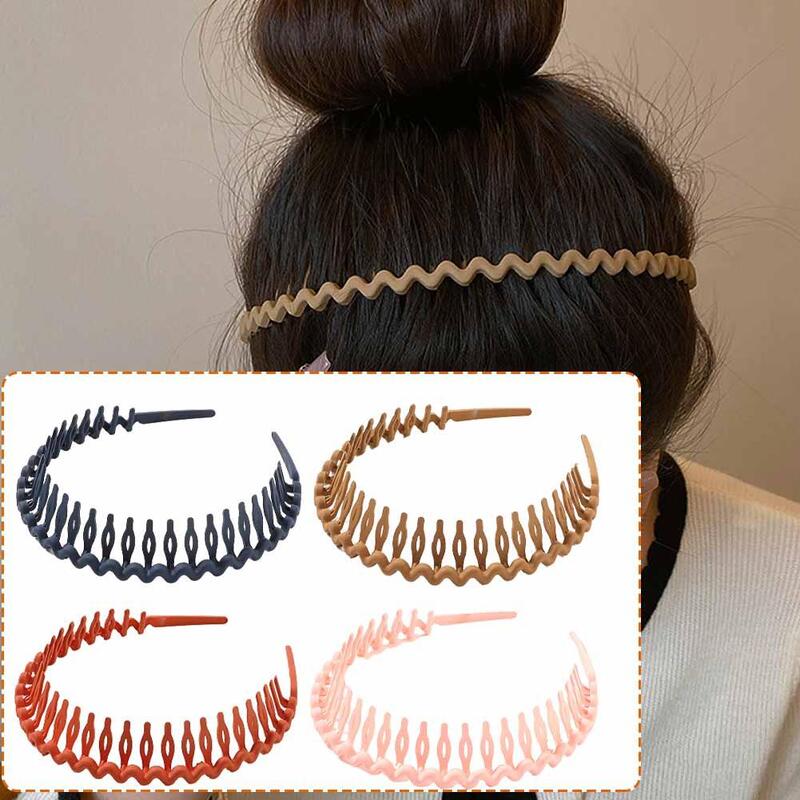 Plastikowe opaski na głowę dla kobiet w jednolitym kolorze faliste opaski z grzebieniem antypoślizgowe cienkie opaski do włosów dla kobiet dziewczęce włosy P9Q5