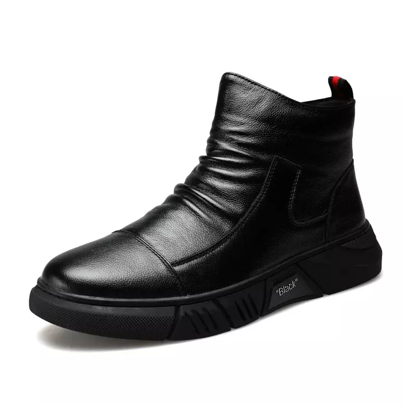 Мужские кожаные ботинки, зимние ботинки, теплые Универсальные хлопковые ботинки, высокие берцы, британский стиль, мужские трендовые ботинки 2024