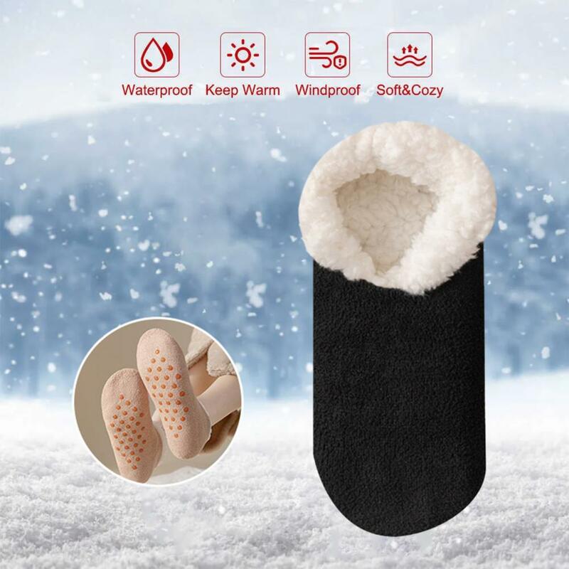 Skarpetki podłogowe przytulne z pluszową wyściółką skarpety z gumową podeszwą dla kobiet antypoślizgowe wewnętrzne zimowe ciepło miękkie kapcie domowe termiczne grube zimowe skarpety