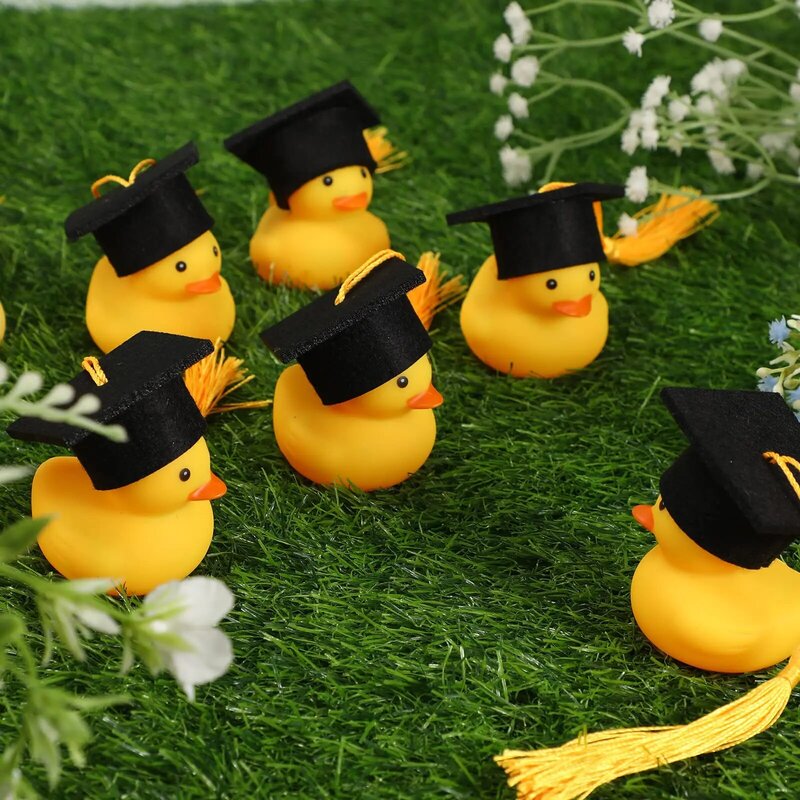 Mini pato de goma con borla para graduación, juego de 24 y 48, gorro de graduación, favores de fiesta, decoración para el aula