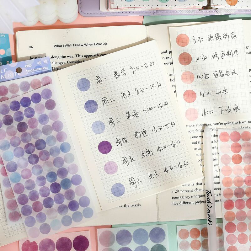6แผ่น Multicolor วงกลม Dot Diy เขียนได้สติกเกอร์ Morandi รอบ Dot สติกเกอร์สำหรับศิลปะหัตถกรรม Diy อัลบั้มวารสาร