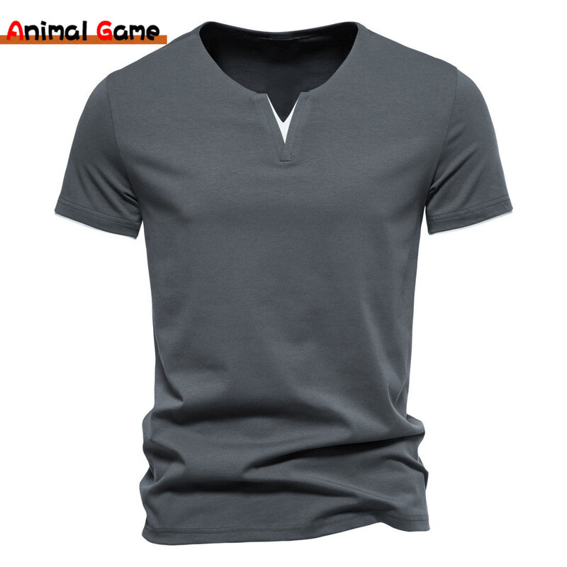 Camiseta de manga corta Henley para hombre, camisa informal de algodón, ajustada, básica, cuello en V, Verano