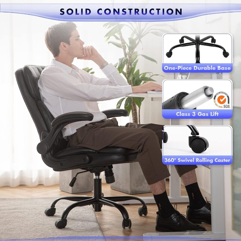 COLAMY 사무실 의자, 이그제큐티브 컴퓨터 의자, 인체공학적 홈 오피스 의자, 패딩 플립 업 암, 높이 및 기울기 조절 가능