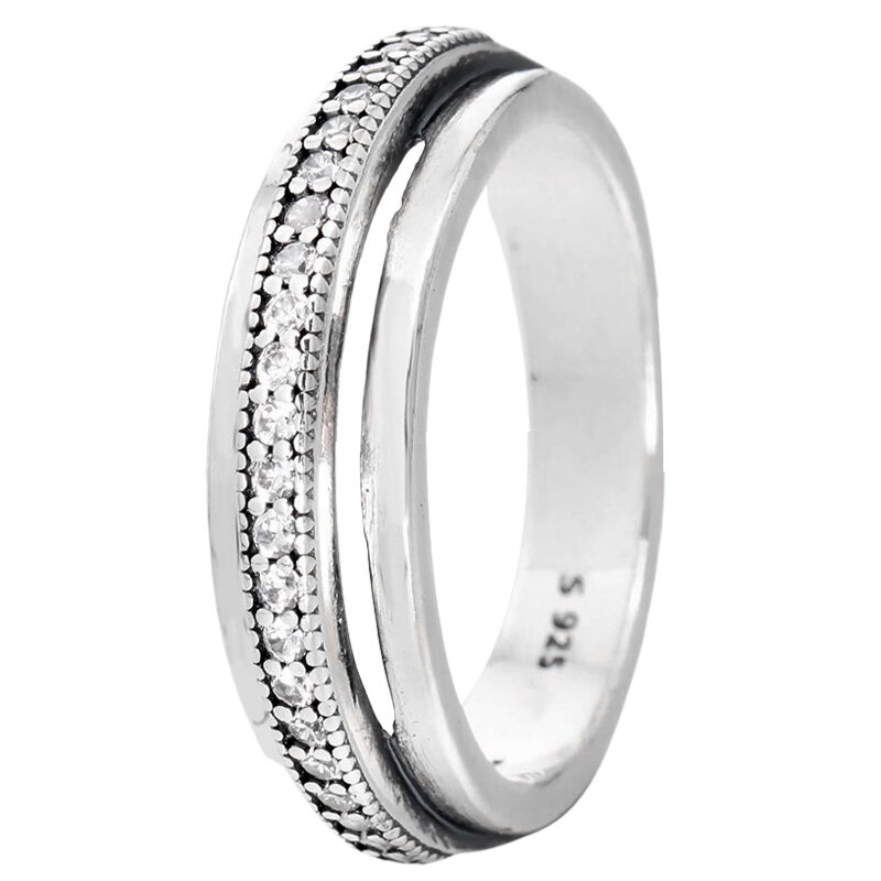 Nowy 925 srebrny pierścionek z podwójnym wahaczem poprzecznym sygnatura z blokującym kółkiem serce anielskie skrzydła pierścionek dla kobiet prezent biżuteria