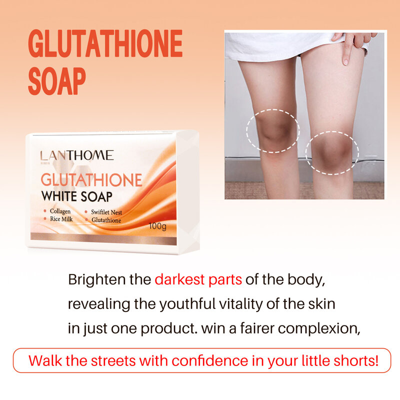 Lanthome Sabun pemutih Glutathione, batang sabun pembersih wajah badan batang sampo penghilang noda hitam jerawat melembabkan untuk kulit ketiak
