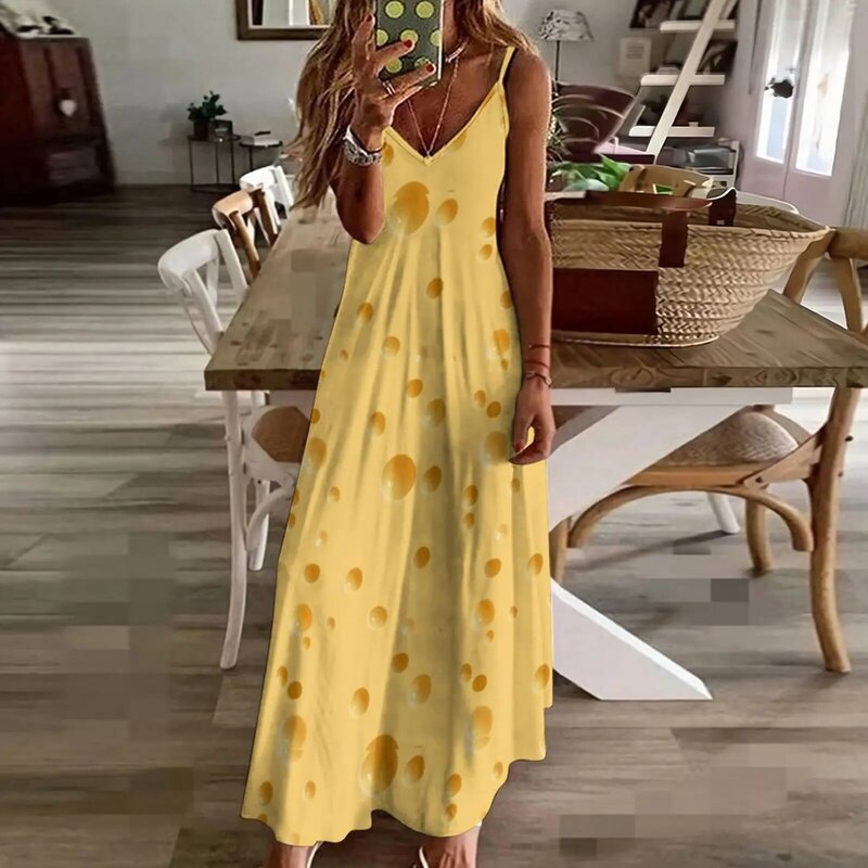 치즈 민소매 원피스 드레스, 여성용 롱 스커트, 2024 여름 드레스