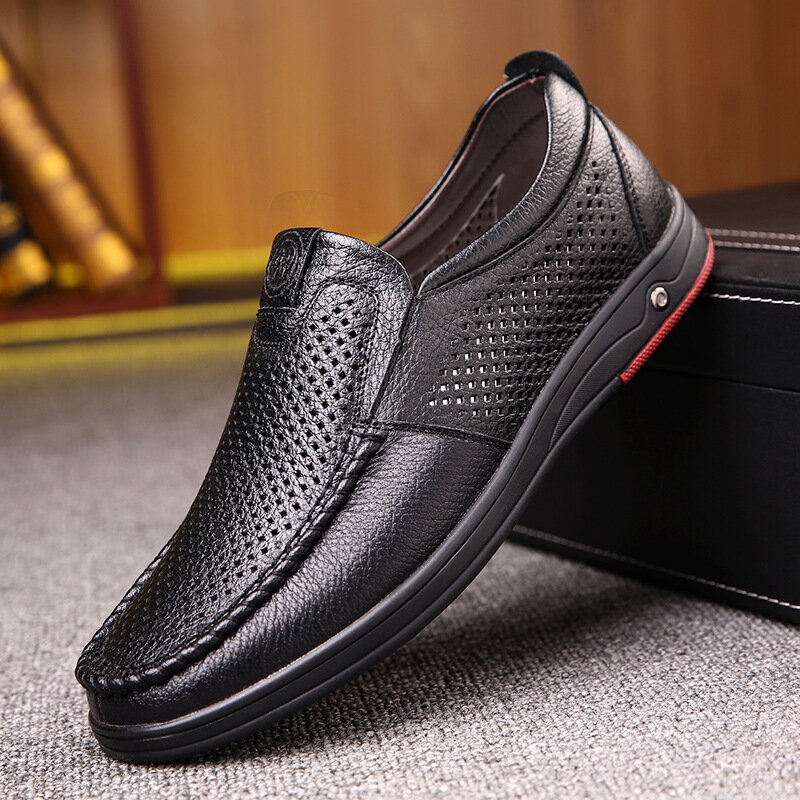 Comemore Cowhide Autumn Spring 2024 Men's Summer Loafers Shoes Leather Soft Man Casual Slip-on Cutout Dress Shoe Zapatos Hombre