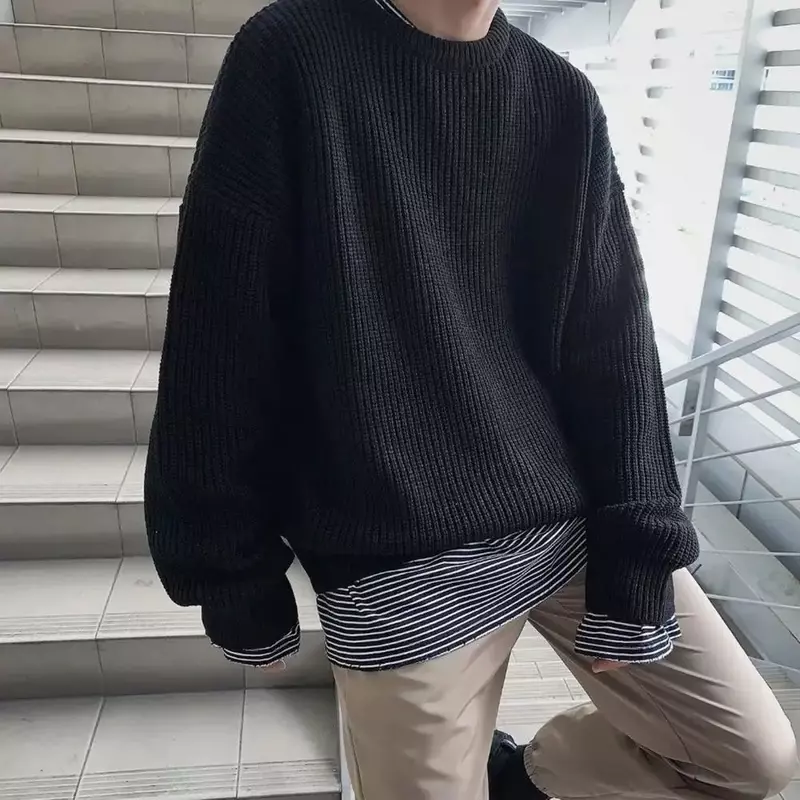 Sweter męski sweter jesienno-zimowy luźny, dzianinowy sweter koreański modny zielony sweter sweter hiphopowy sweter dzianiny