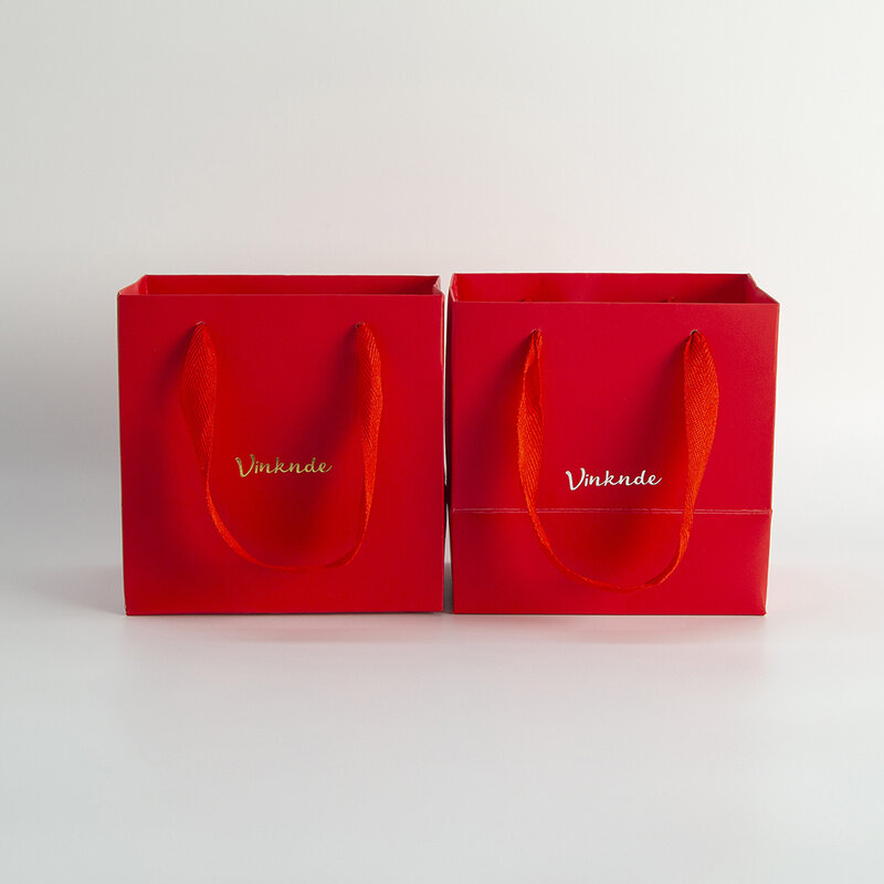 Упаковка из 24 крафт-бумаги, красный пакет с ручками, Пользовательский логотип, простые бумажные подарочные пакеты для продуктов, розничная продажа, вынос из бутика