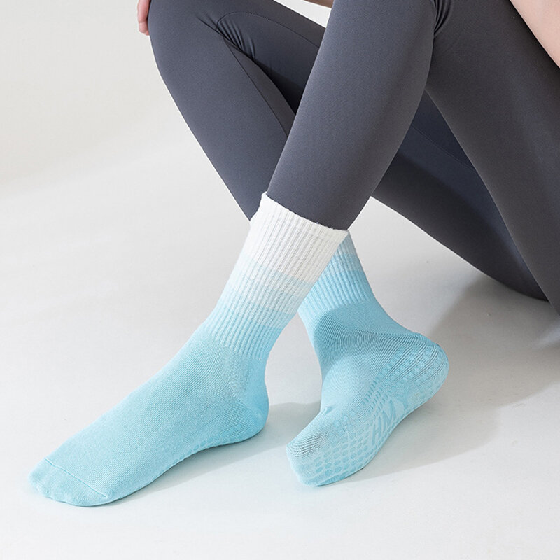 Chaussettes de yoga en coton peigné à tube moyen pour femmes, chaussettes de sol en silicone non ald, fitness en PU, chaussettes de sport pour diabétiques