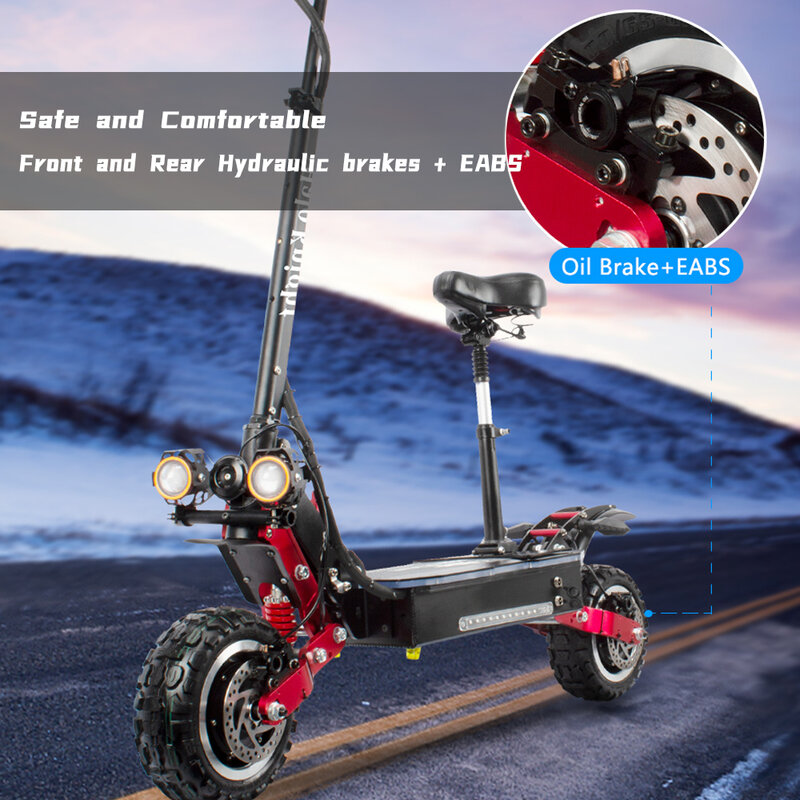 Электрический скутер T108, самый быстрый 95 км/ч, Электрический скутер для взрослых, большие колеса, 11 дюймов, электроскутеры, 6000 Вт, 60 В, скейтборд