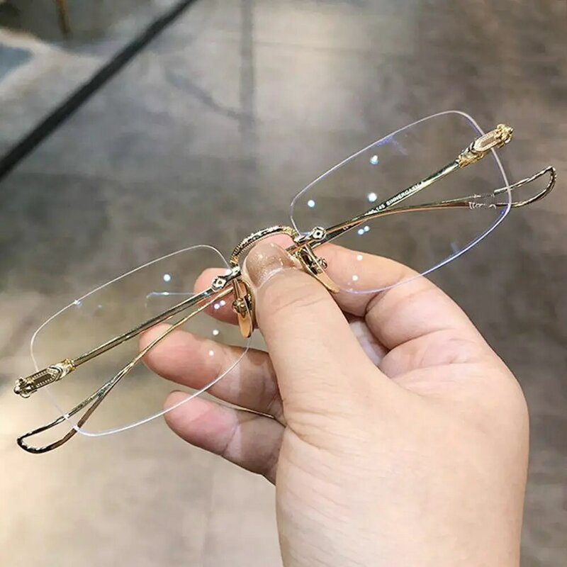 2024 Vintage Anti-Blauw Licht Blokkerende Randloze Vierkante Bril Vrouwen Mannen Ultralichte Computerbril Brillen Brillen Lezen Brillen