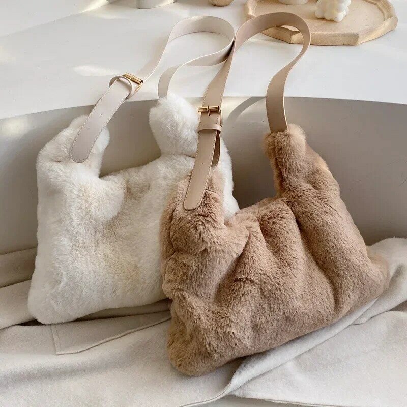 Korean Fashion Shoulder Bags Plush Fluffy Women's New Trend Shopping Bags Female Cute Tote Bags Large Capacity Messenger Bag
