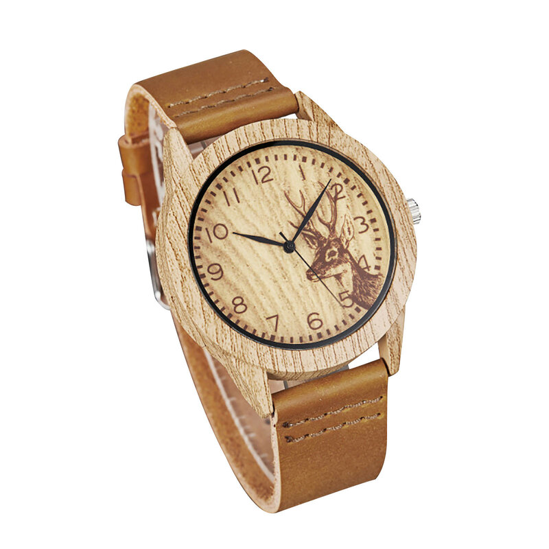 女性のための木製ダイヤル付きレザークォーツ時計、時計バンド、あなたの気質雰囲気、個性