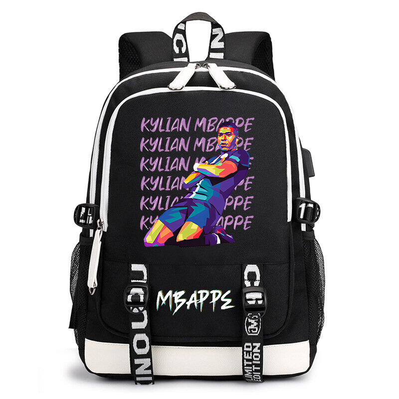 Mbappe avatar gedruckt schüler rucksack usb kinder schult asche lässig outdoor reisetasche