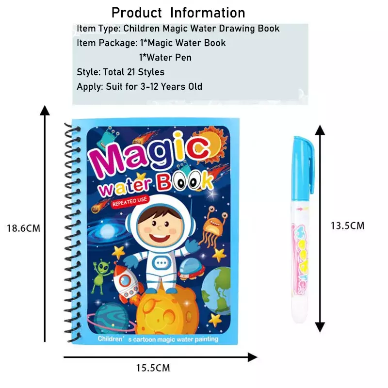 Livro de colorir água mágica reutilizável para crianças, pintura grafite DIY, brinquedos educativos precoces, jardim de infância