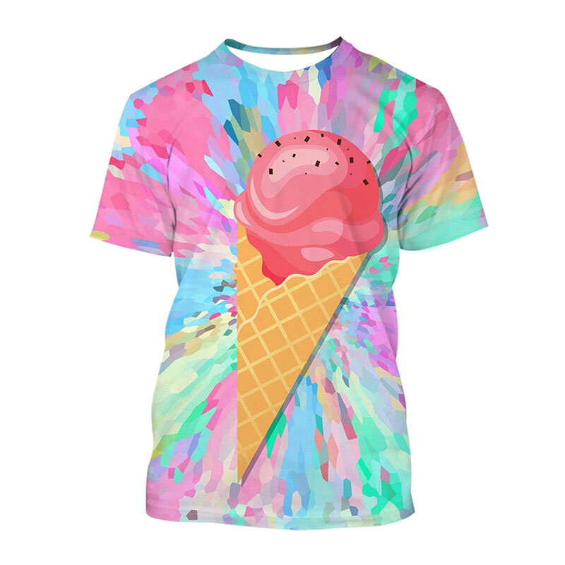 Camiseta con estampado 3D de helado para hombres y mujeres, ropa de calle con cuello redondo, pantalones cortos, camisetas de manga corta, Tops sueltos informales de moda para niños, novedad de verano
