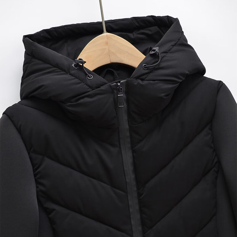 Damskie zimowe w stylu Vintage czarne Slim-fit kurtki ocieplana bawełna płaszcz z kapturem i długim rękawem damska odzież wierzchnia najlepsze ubrania