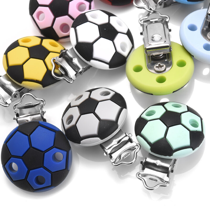 3Pcs Silicone Chupeta Clips Round Soccer Shape Baby Teether Teething Clip DIY Colar Bead Ferramenta Nurs Gift Accessories BPA Free