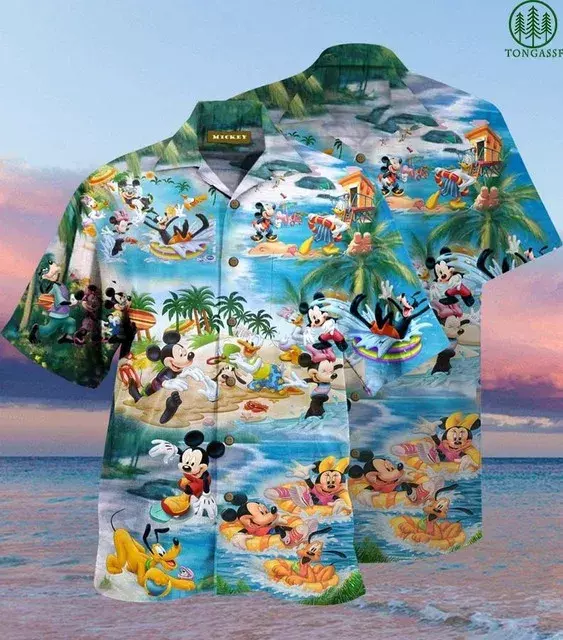 Disney piquenique havaiano camisa, Mickey, Margarida, Pluto