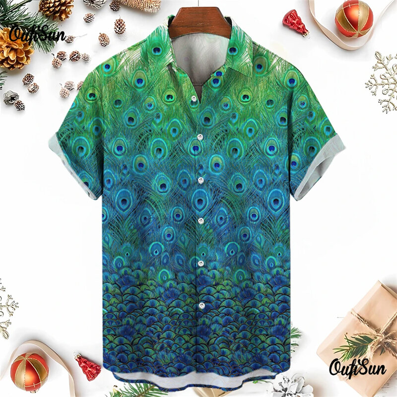 Tier Pfau Kurzarm hemden für Männer Freizeit kleidung Hawaii Tier Maurya Blusen Pavo Muticus Feder Revers Bluse Tops