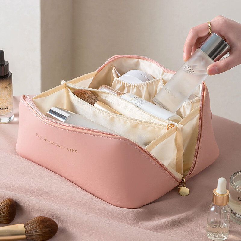 Grote Capaciteit Pu Kussen Tote Make-Up Tas Voor Vrouw Reizen Cosmetica Toilet Opslag Organizer Zakje Draagbare Vrouwen Cosmetische Tas