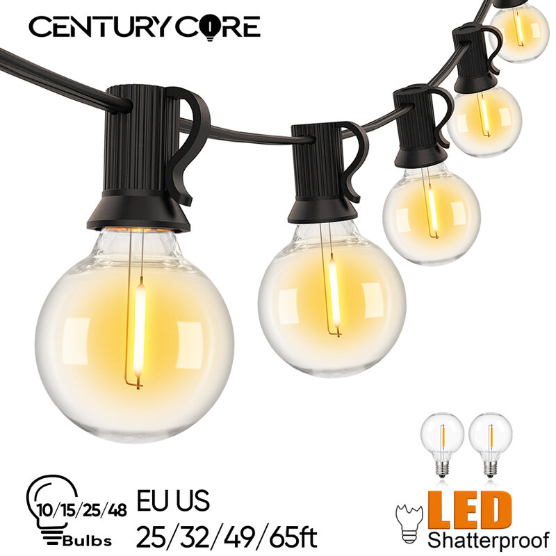 Luzes LED ao ar livre guirlanda, luz da corda, impermeável, conectável, decorações de jardim, Natal, G40, 220V, 110V, E12