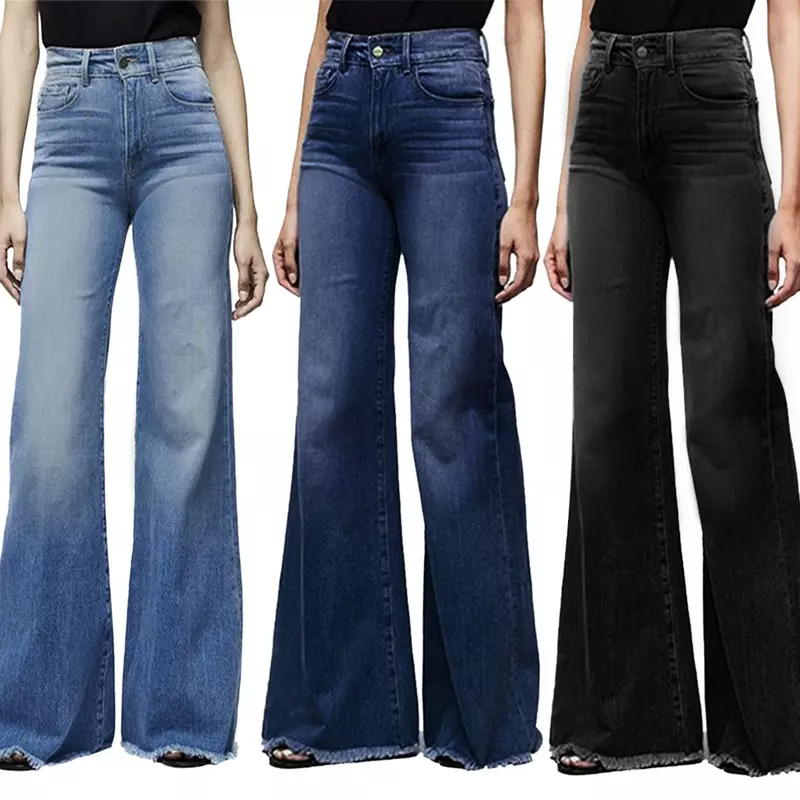 Jeansy z szerokimi nogawkami z wysokim stanem damskie Slim Fit Slim rogowe obcisłe damskie spodnie Retro Plus rozmiar 4XL Plus Size