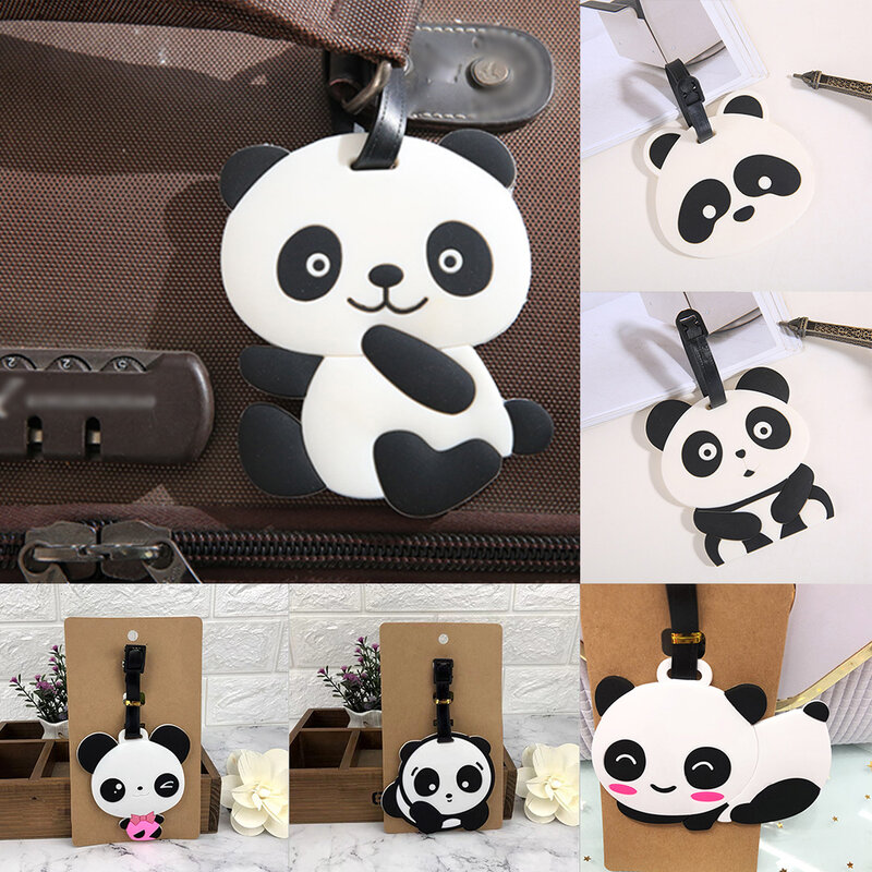 Etiqueta de identificación de dibujos animados de Panda para maleta, identificación de equipaje, soporte de dirección, accesorios de viaje