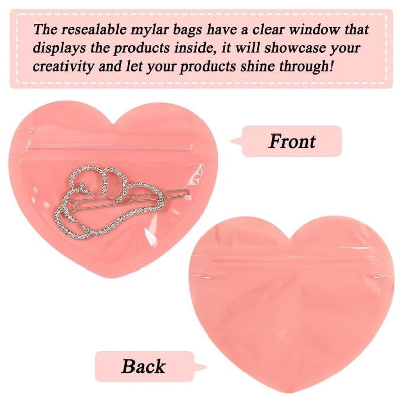 100 шт., сумка для ювелирных изделий с застежкой-молнией в форме сердца, подарочная упаковка для малого бизнеса, товары для на