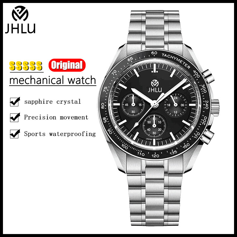 Jhlu jam tangan kuarsa otomatis pria, arloji mewah merek terkenal tahan air olahraga Stainless Steel
