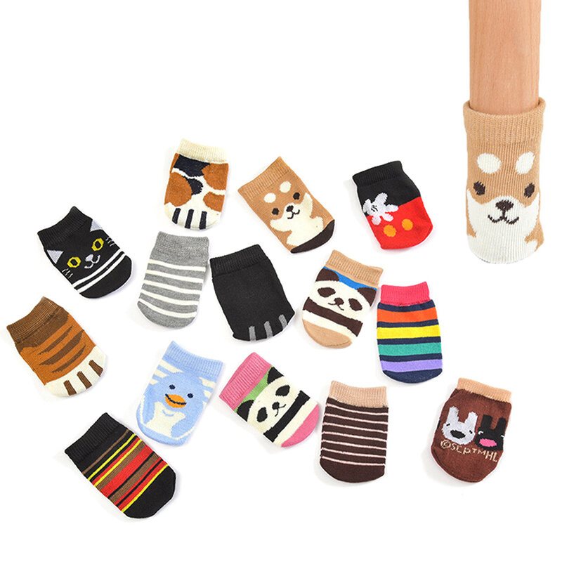 4Pcs Nette Cartoon Tisch Fuß Socken Stuhl Bein Abdeckungen Boden Protektoren Nicht-Slip Stricken Socken Für Möbel Hause tischbein Kappen