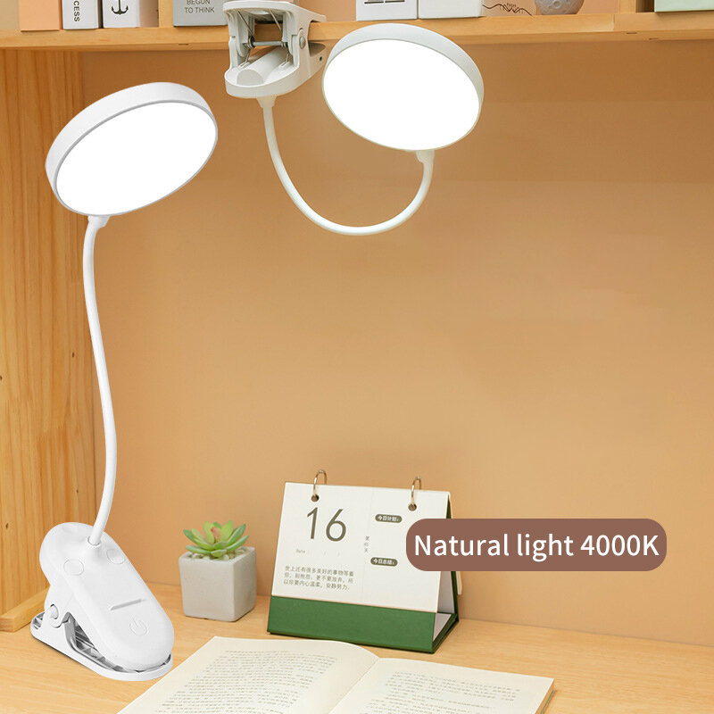 USB Recarregável Desk Lamp com Clip, Bed Reading, Book Night Light, LED Touch, 3 modos de escurecimento, proteção ocular