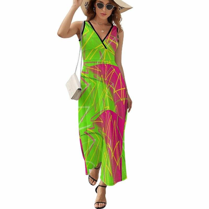 Robe longue Vibes en fibre néon pour femmes, robes de soirée de luxe, années 80, 2023