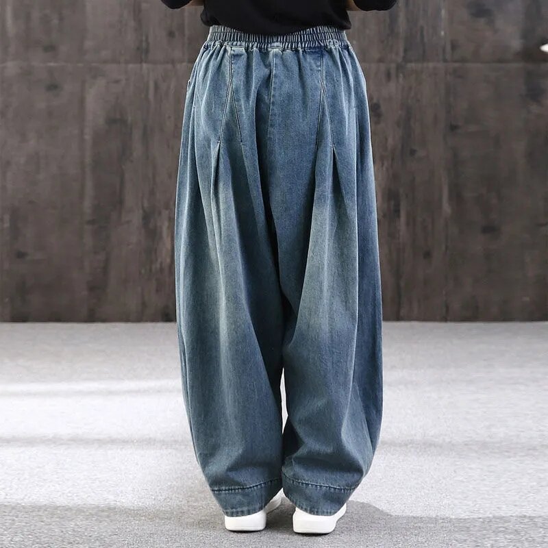 Celana Jeans Longgar Vintage 110Kg Celana Pantalon Kasual Wanita Celana Kaki Lebar Denim Pinggang Tinggi Elastis Streetwear Vaquarius